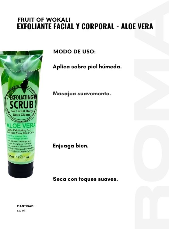 EXFOLIANTE FACIAL Y CORPORAL ALOE VERA 320ML WOKALI - 3