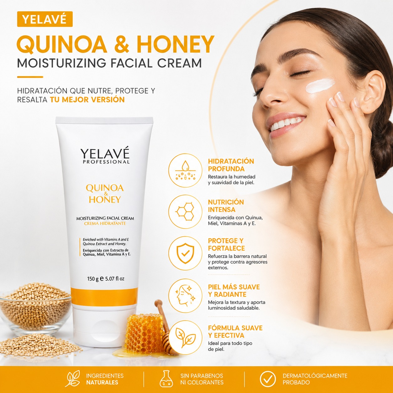 MOISTURIZING FACIAL CREAM QUINOA Y HONEY 150G YELAVÉ - 2