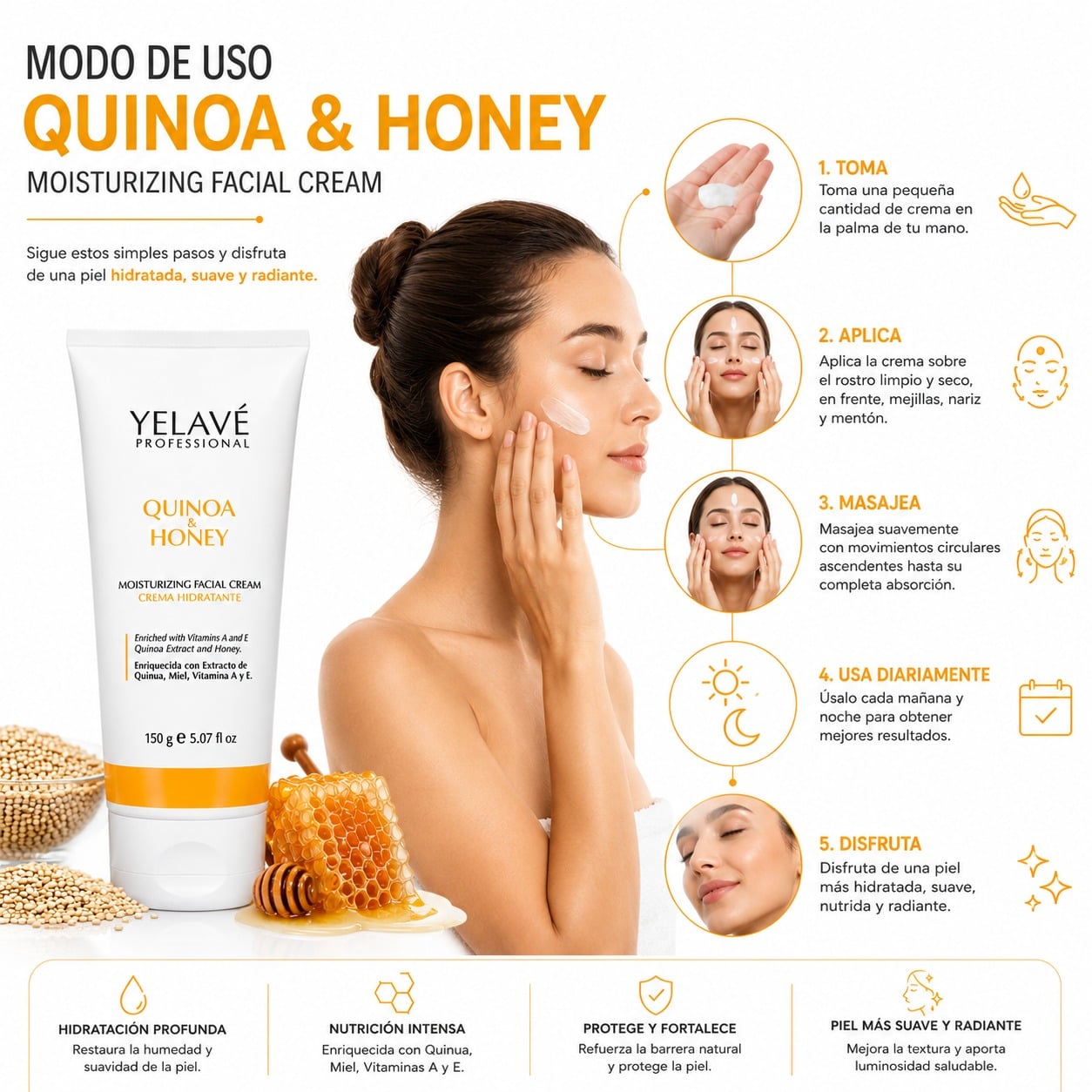 MOISTURIZING FACIAL CREAM QUINOA Y HONEY 150G YELAVÉ - 3