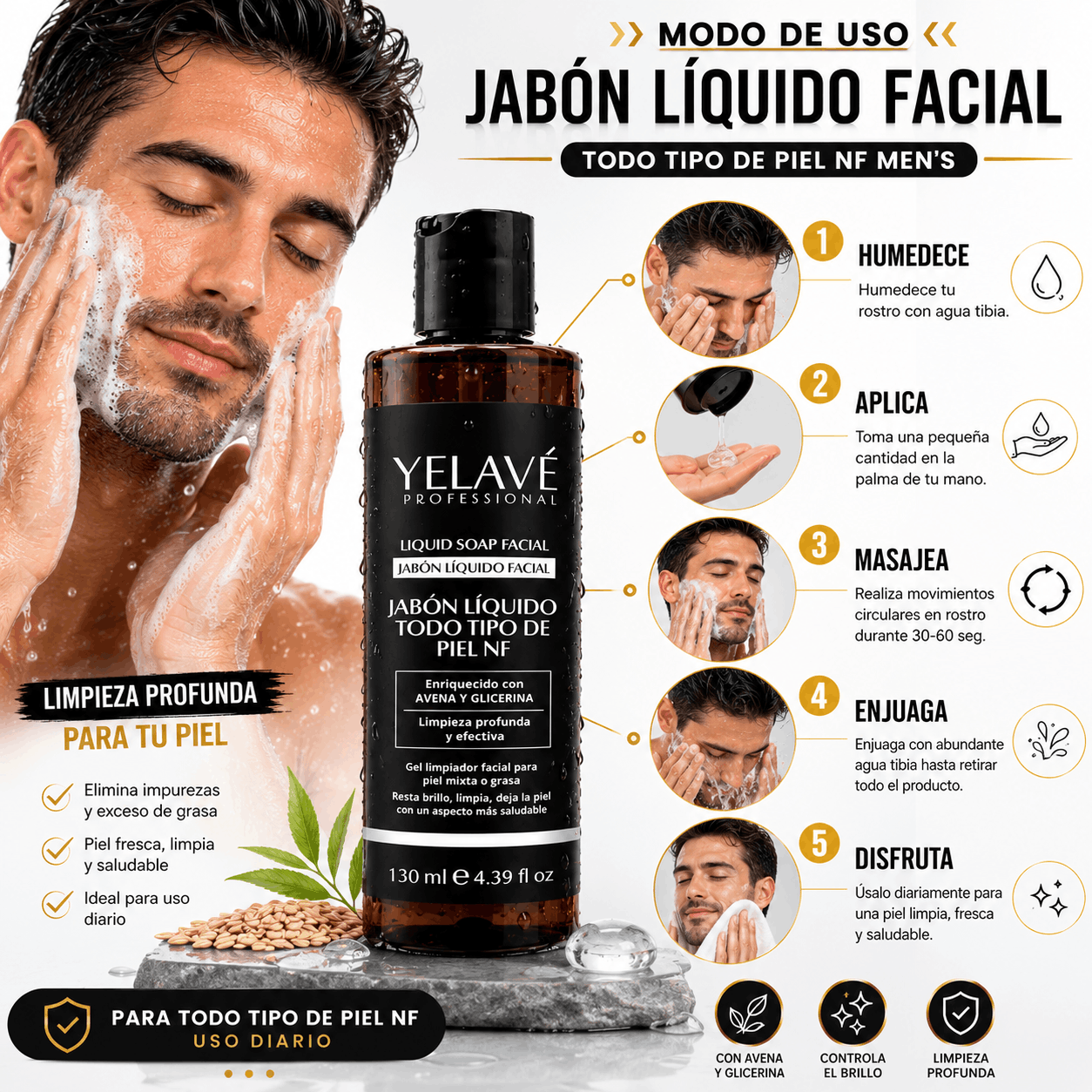 JABÓN LÍQUIDO TODO TIPO DE PIEL NF MEN`S 130ML YELAVÉ - 3