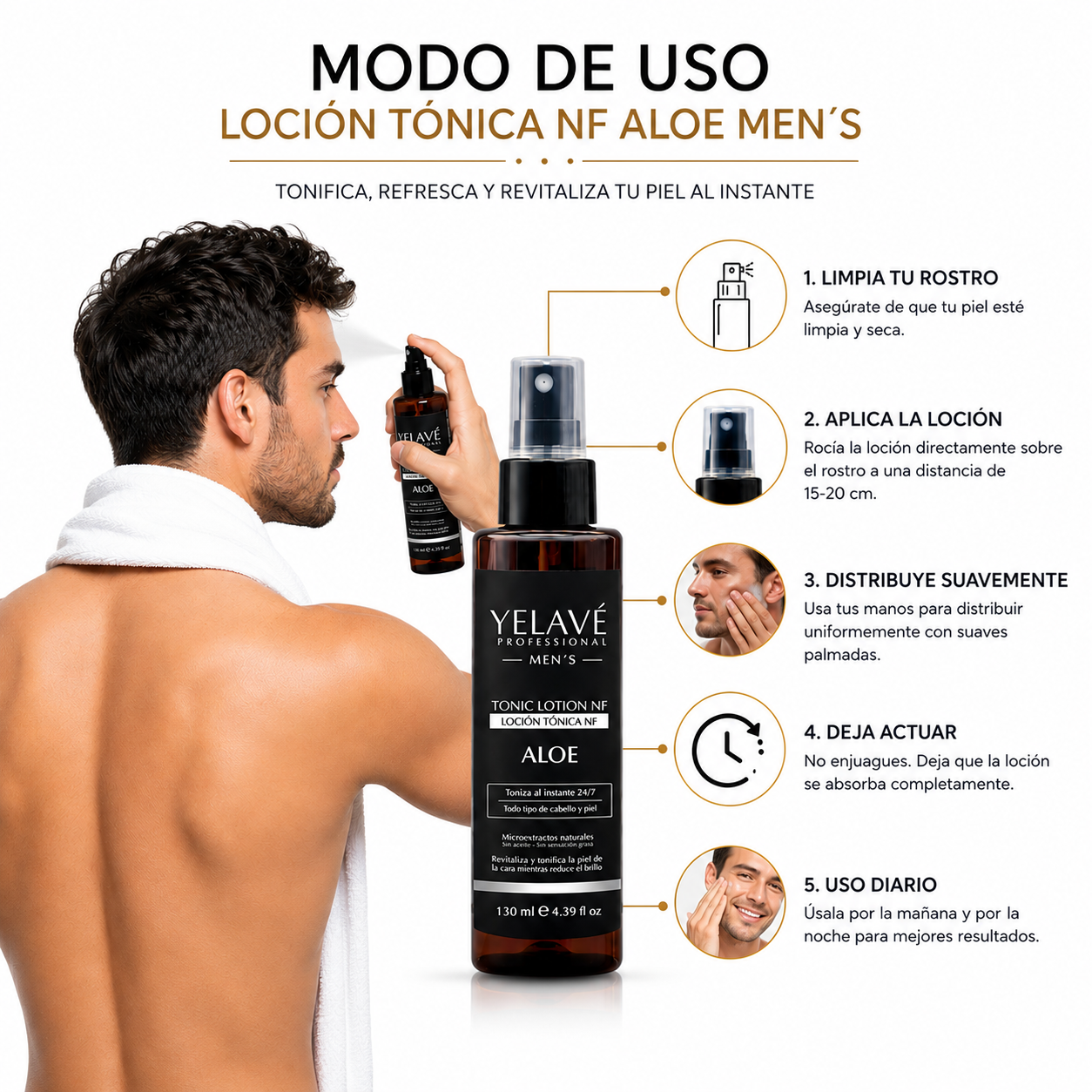 LOCIÓN TÓNICA NF ALOE MEN`S 130ML YELAVÉ - 3