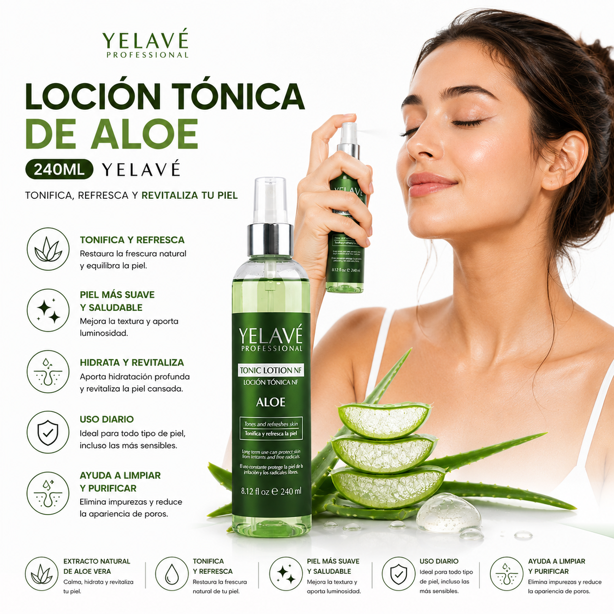 LOCIÓN TÓNICA DE ALOE 240ML YELAVÉ - 2