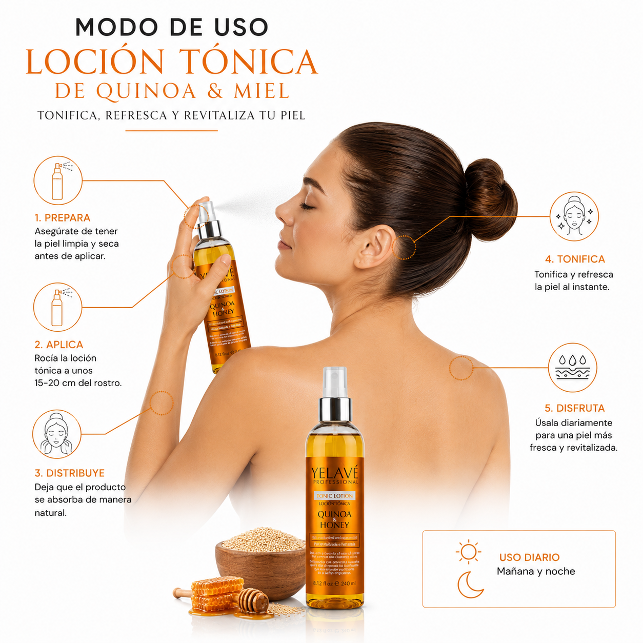 LOCIÓN TÓNICA DE QUINOA Y MIEL 240ML YELAVÉ - 3
