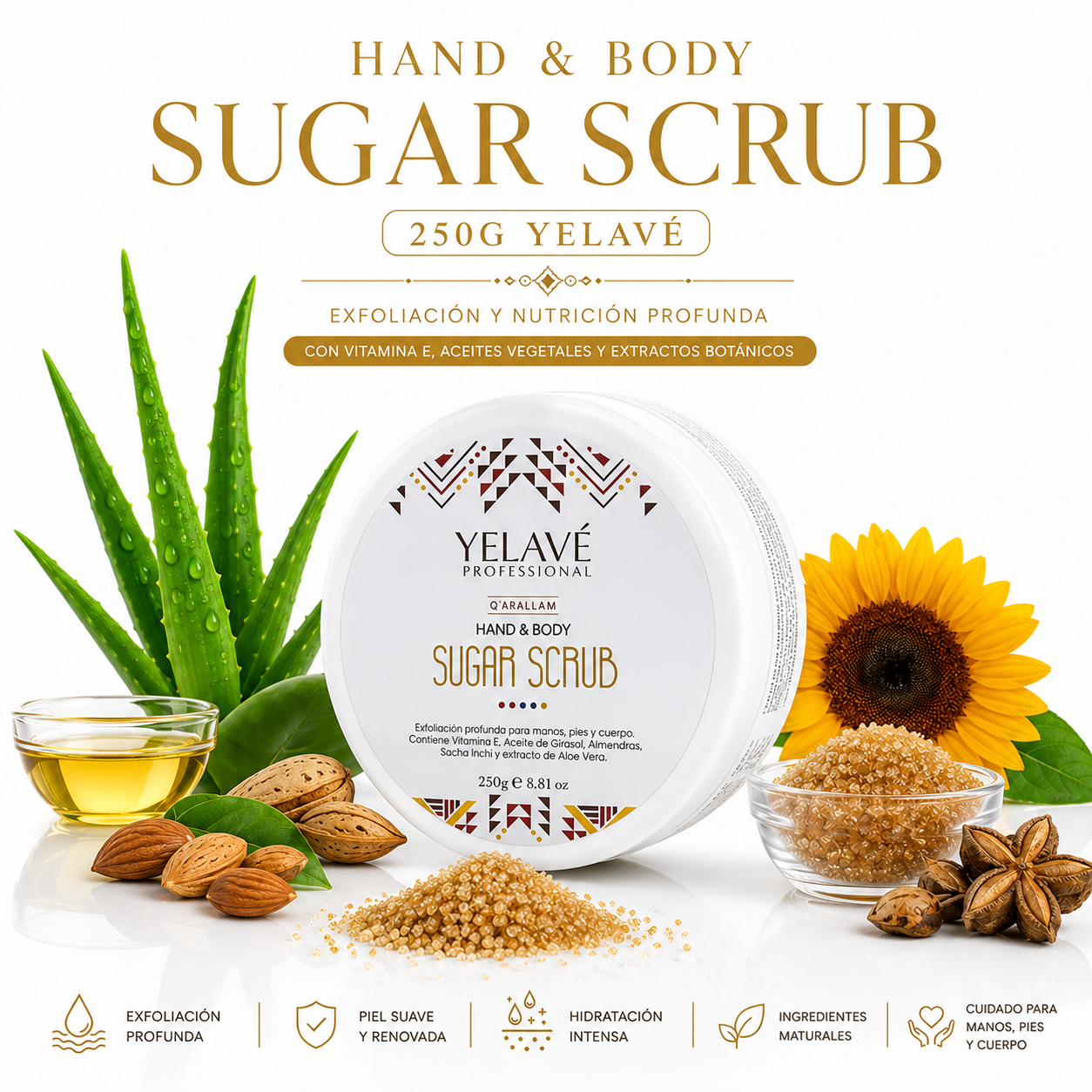 HAND Y BODY SUGAR SCRUB 250G YELAVÉ - 1