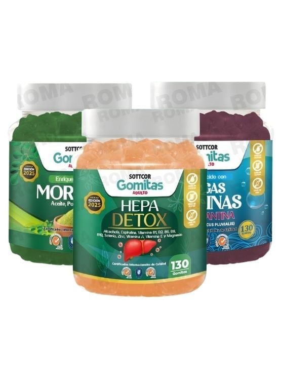 PACK 3 GOMITAS MORINGA + ALGAS MARINAS + HEPA DETOX SOTTCOR - 1