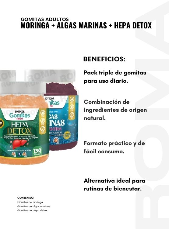 PACK 3 GOMITAS MORINGA + ALGAS MARINAS + HEPA DETOX SOTTCOR - 2