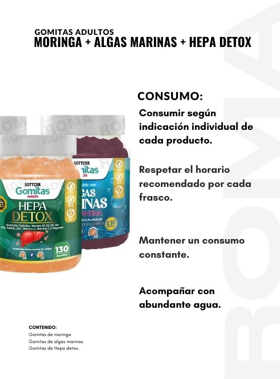 PACK 3 GOMITAS MORINGA + ALGAS MARINAS + HEPA DETOX SOTTCOR - 3