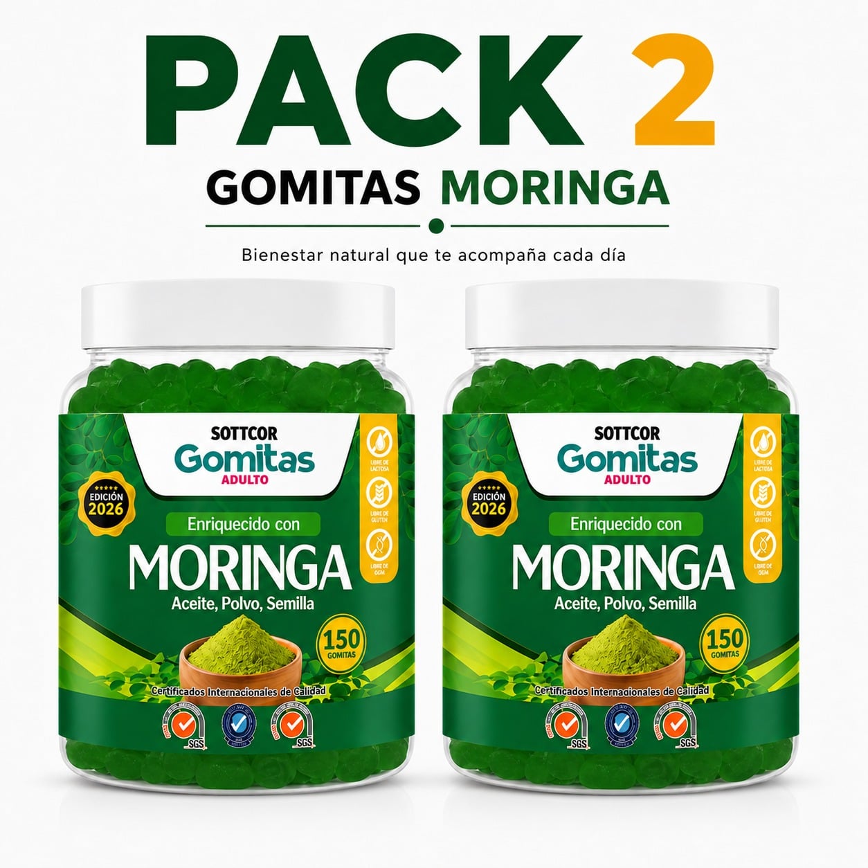 PACK 2 GOMITAS DE MORINGA PARA ADULTOS 300 GOMITAS SOTTCOR LABS - 1
