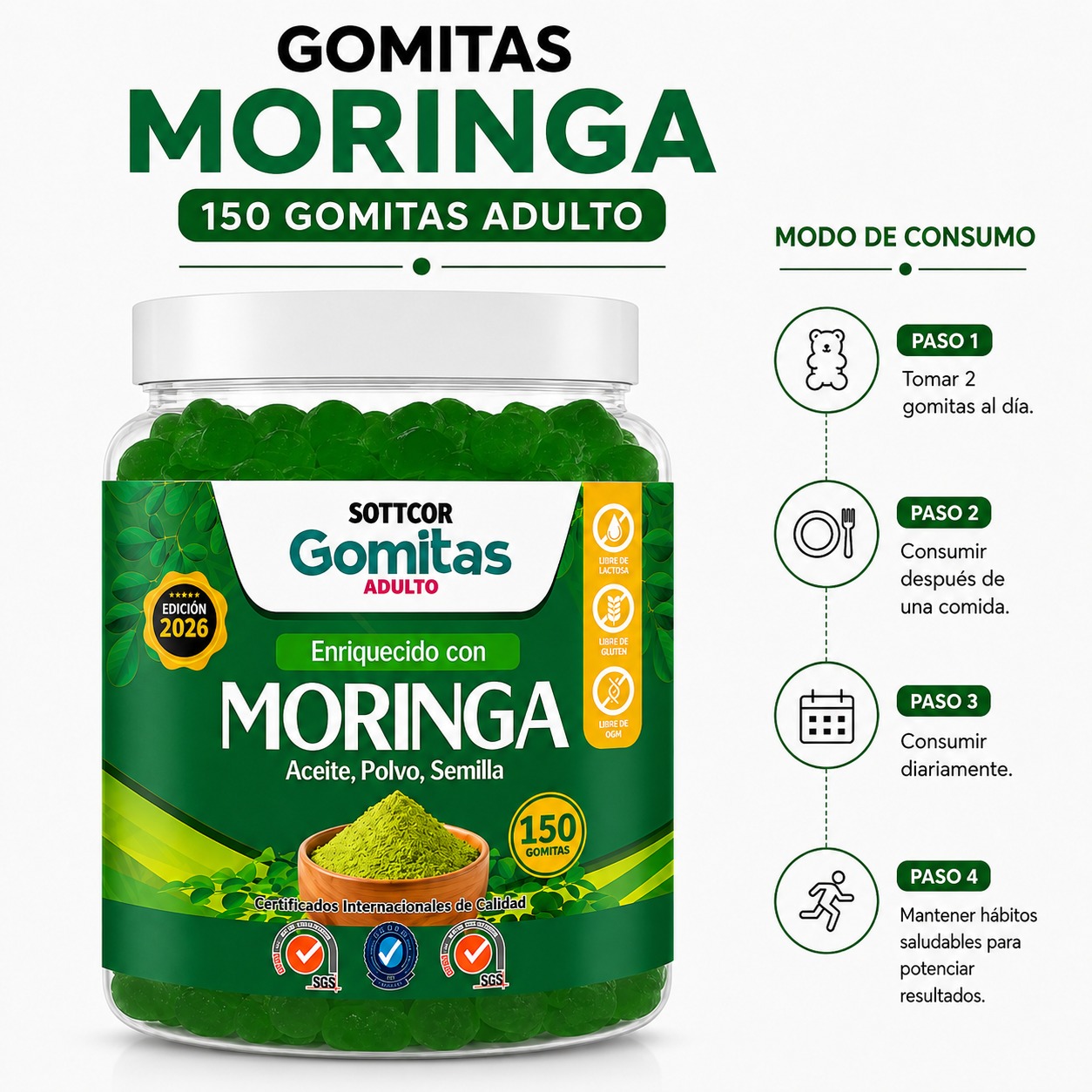 GOMITAS DE MORINGA PARA ADULTOS 150 GOMITAS SOTTCOR LABS - 3