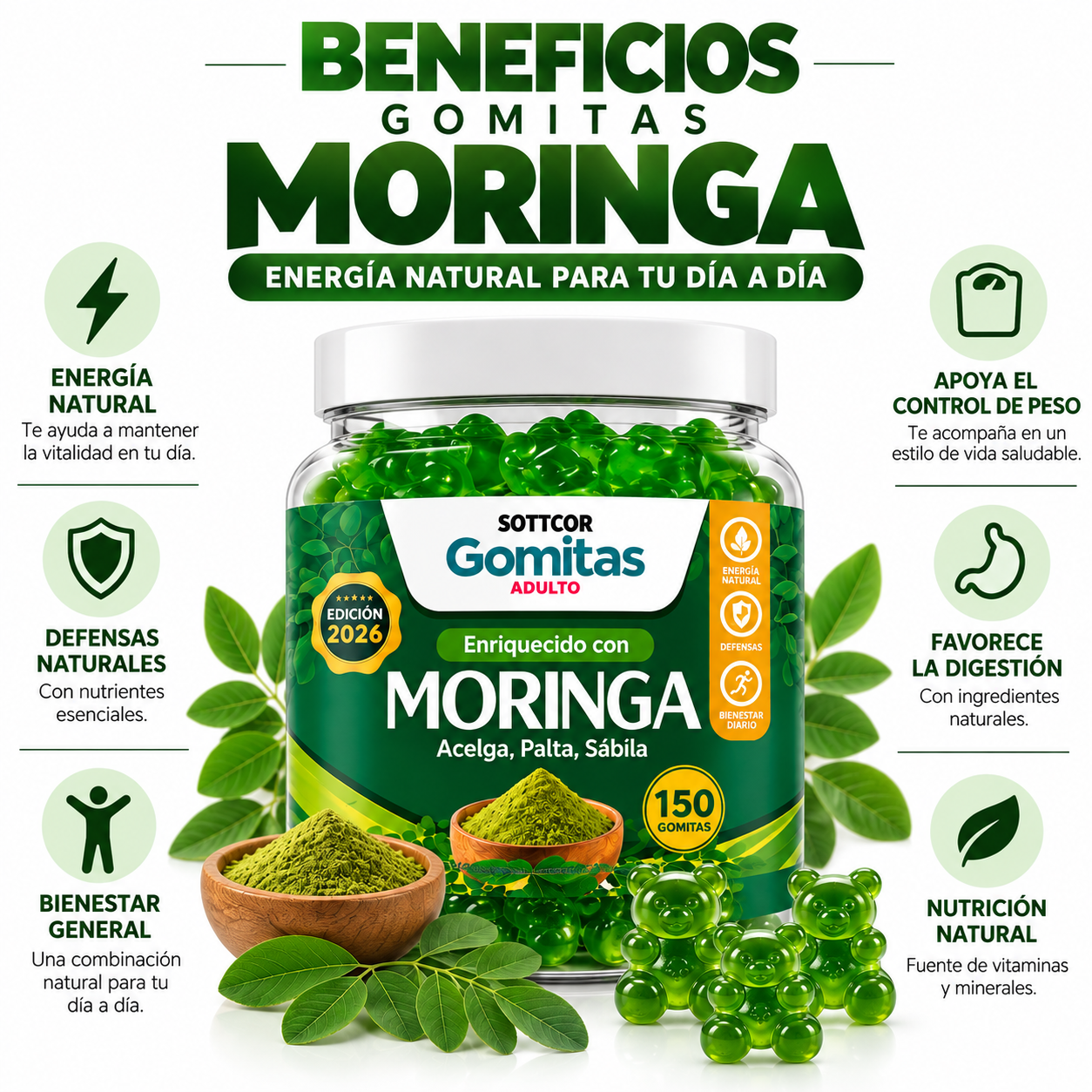 GOMITAS DE MORINGA PARA ADULTOS 150 GOMITAS SOTTCOR LABS - 3