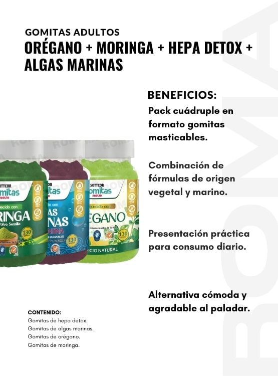 PACK 4 GOMITAS HEPA DETOX + MORINGA + ALGAS MARINAS + ORÉGANO SOTTCOR - 2