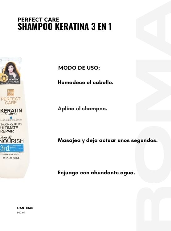 SHAMPOO KERATINA 3 EN 1 800ML PERFECT CARE - 3