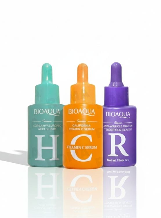 KIT SÉRUM ÁCIDO HIALURÓNICO, VITAMINA C Y RETINOL 3 PZS BIOAQUA - 1