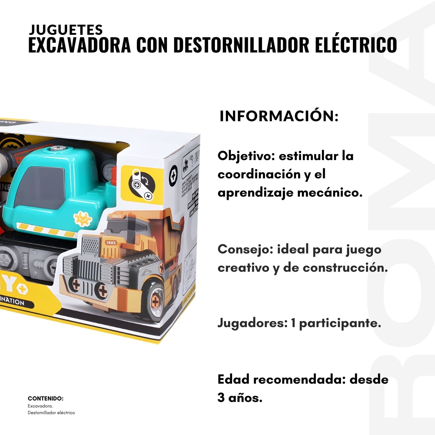 JUGUETE EXCAVADORA CON DESTORNILLADOR ELÉCTRICO - 2
