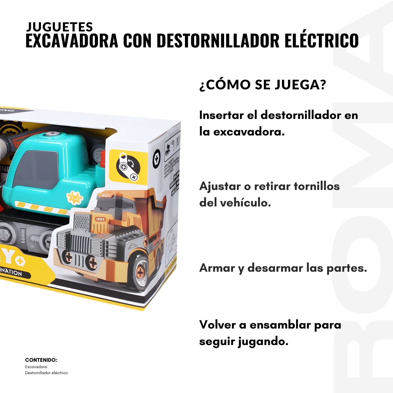 JUGUETE EXCAVADORA CON DESTORNILLADOR ELÉCTRICO - 3