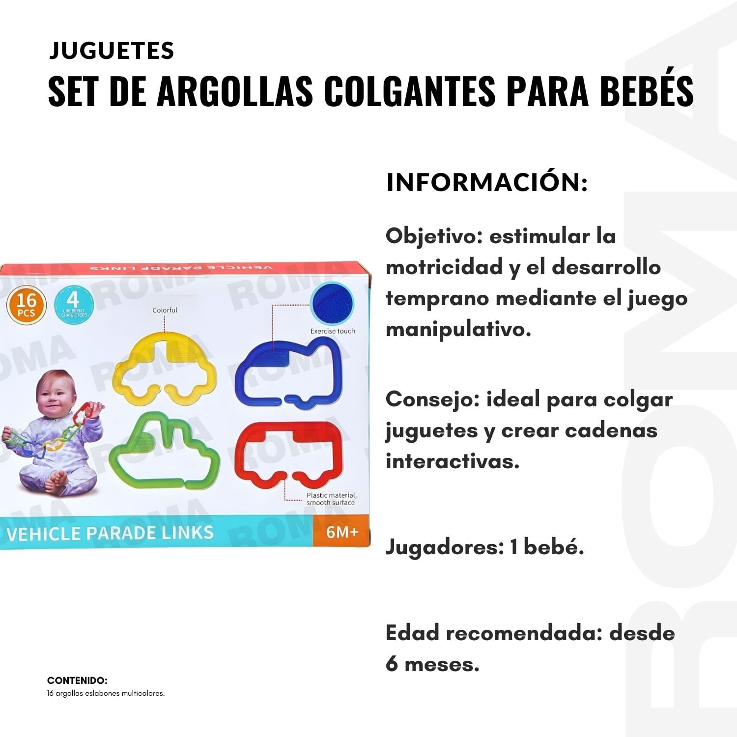 SET DE ARGOLLAS ESLABONES COLGANTES PARA BEBÉS - 2