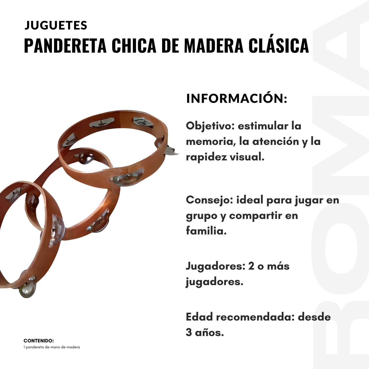PANDERETA CHICA DE MADERA CLÁSICA - 2