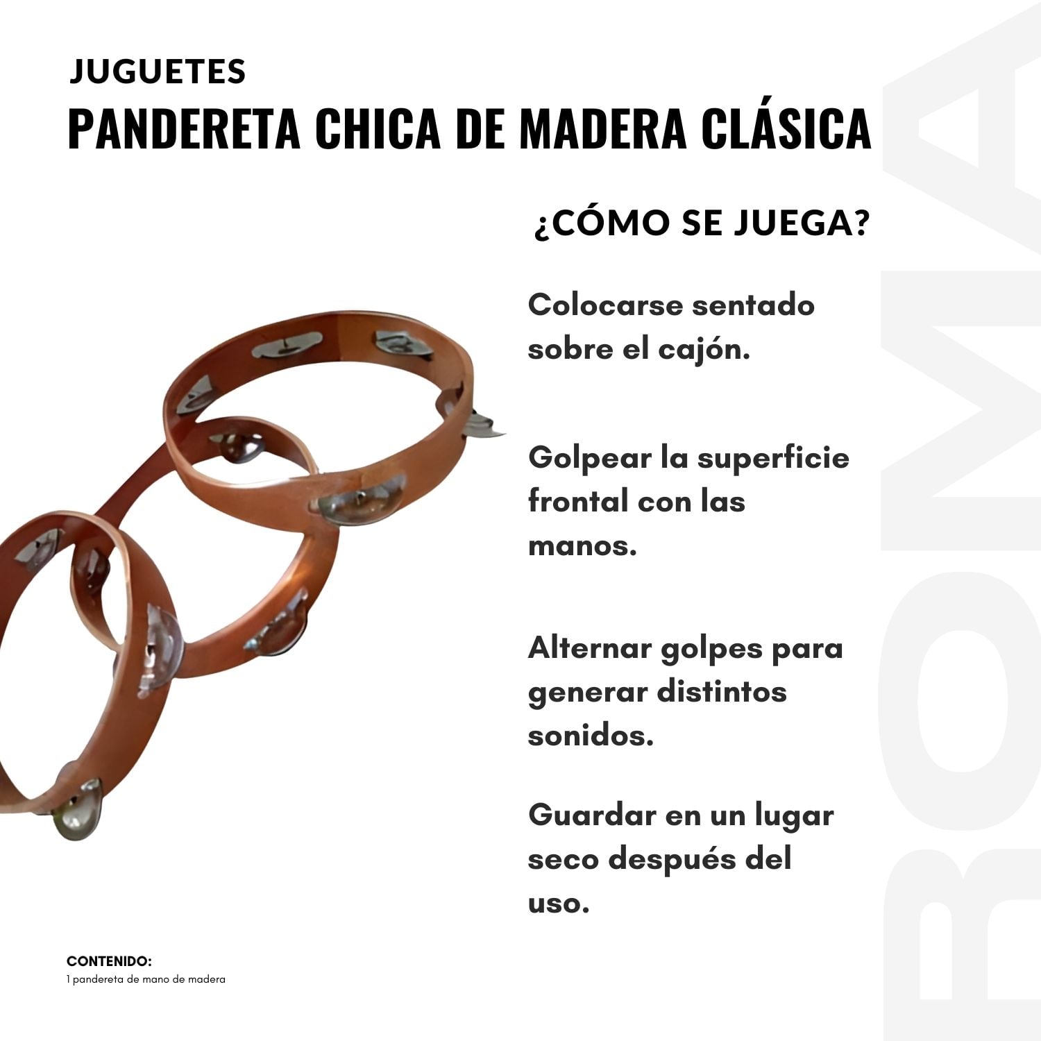 PANDERETA CHICA DE MADERA CLÁSICA - 3