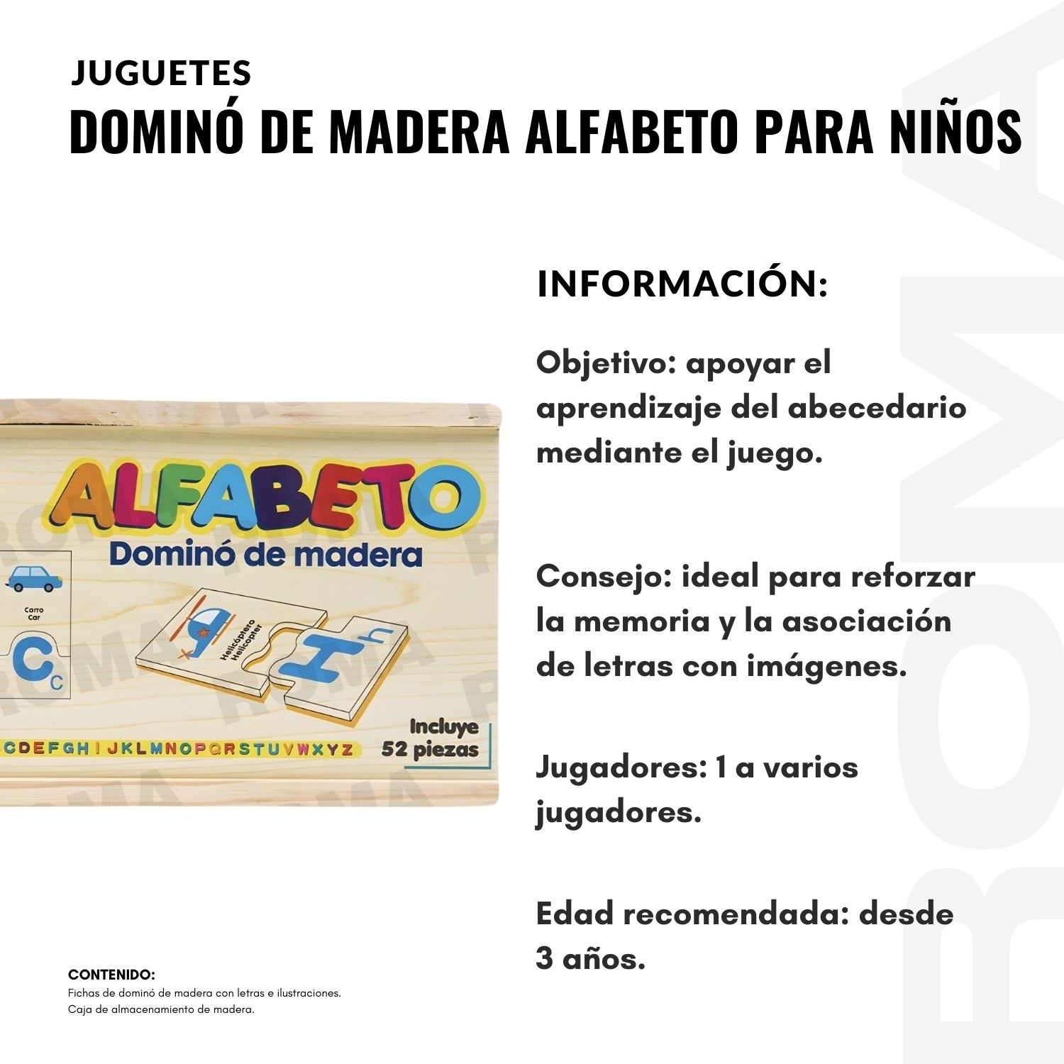 DOMINÓ DE MADERA ALFABETO PARA NIÑOS - 2