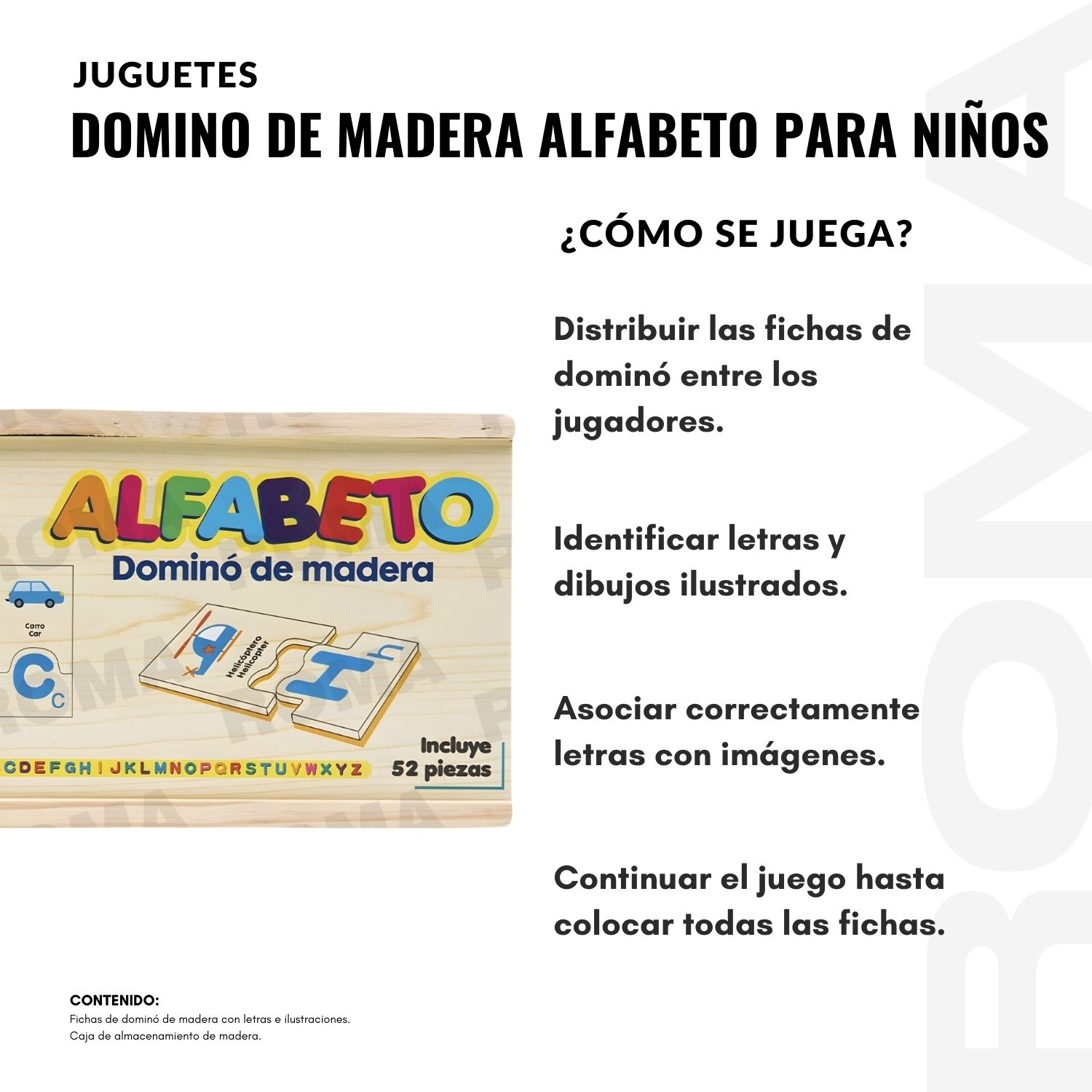 DOMINÓ DE MADERA ALFABETO PARA NIÑOS - 3