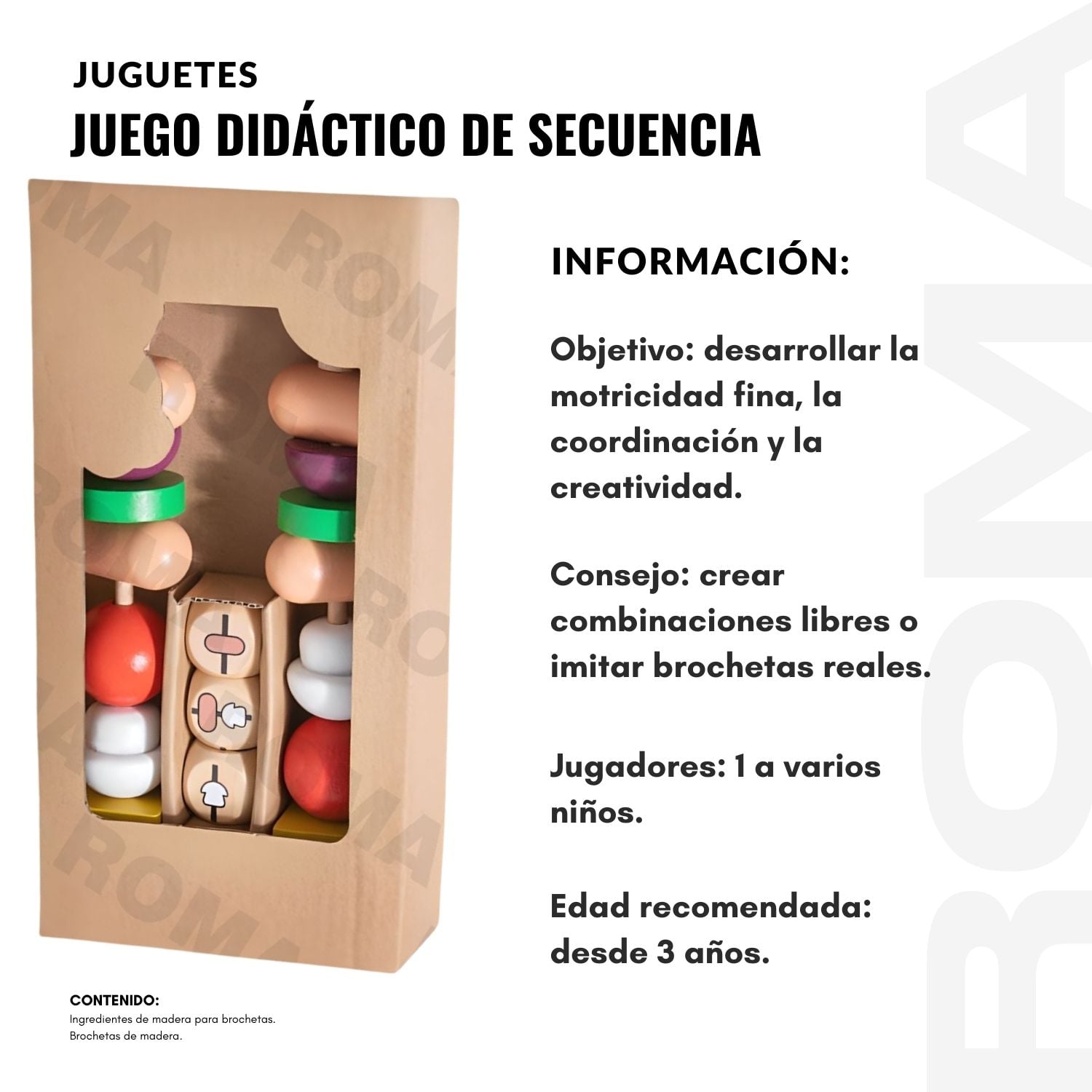 JUEGO DE SECUENCIA BROCHETAS DE MADERA - 2