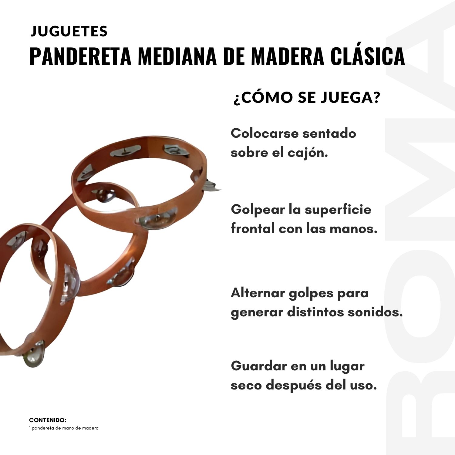 PANDERETA MEDIANA DE MADERA CLÁSICA - 3