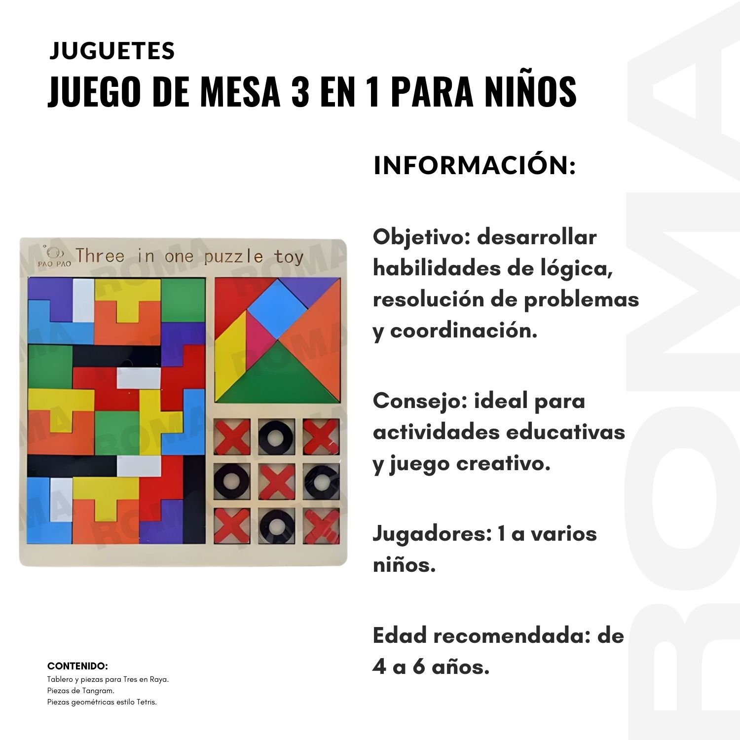 JUEGO 3 EN 1 TRES EN RAYA CON TANGRAM Y TETRIS - 2