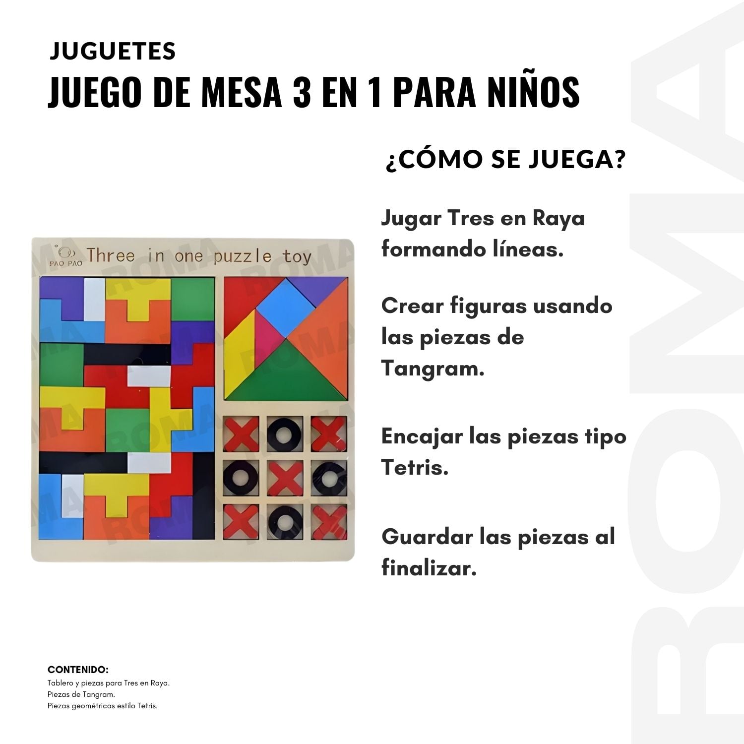 JUEGO 3 EN 1 TRES EN RAYA CON TANGRAM Y TETRIS - 3