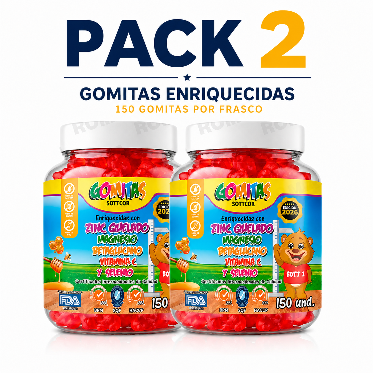 PACK 2 GOMITAS ZINC QUELADO PARA NIÑOS 300 GOMITAS SOTTCOR LABS - 1