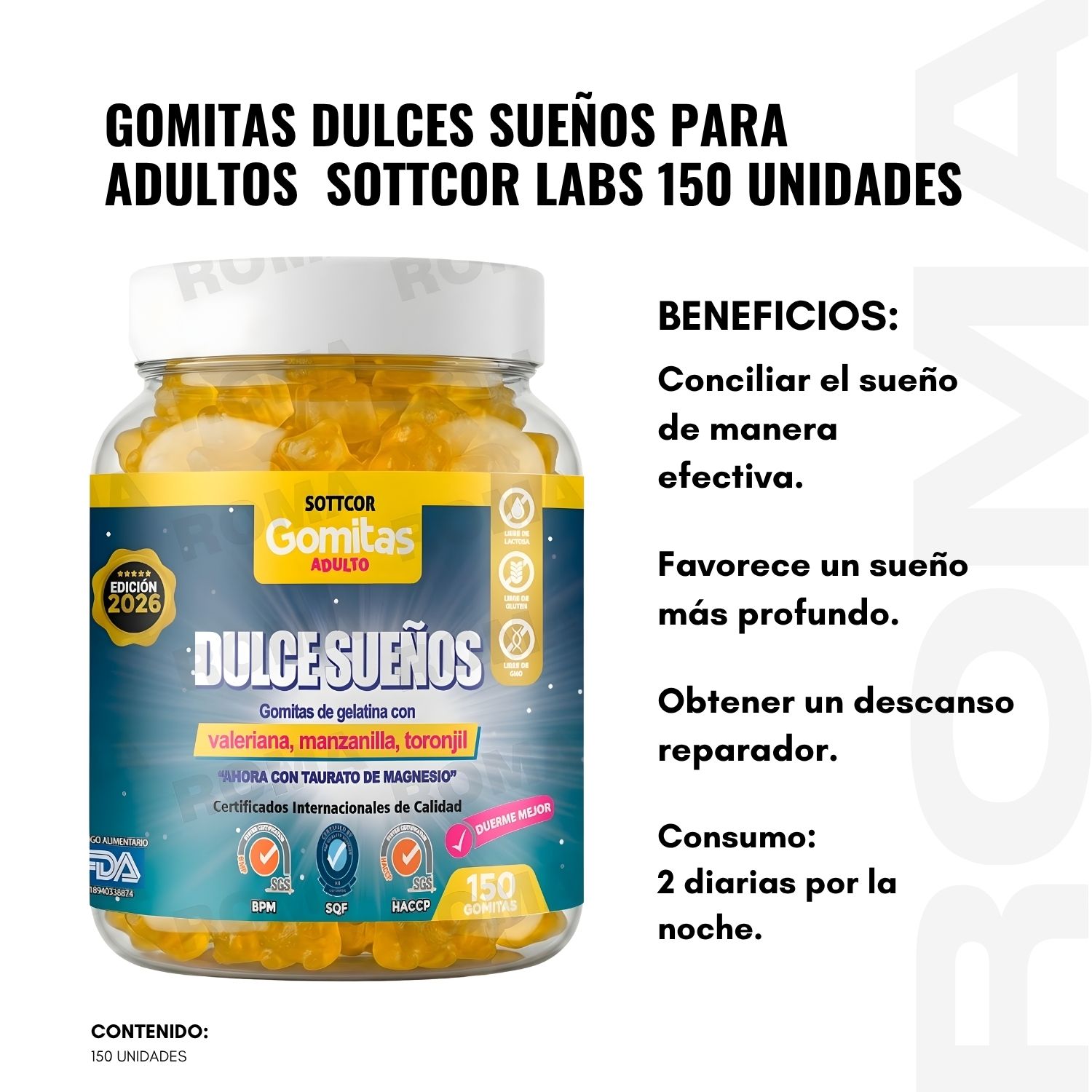 GOMITAS DULCES SUEÑOS PARA ADULTOS SOTTCOR LABS 150 UNIDADES - 2