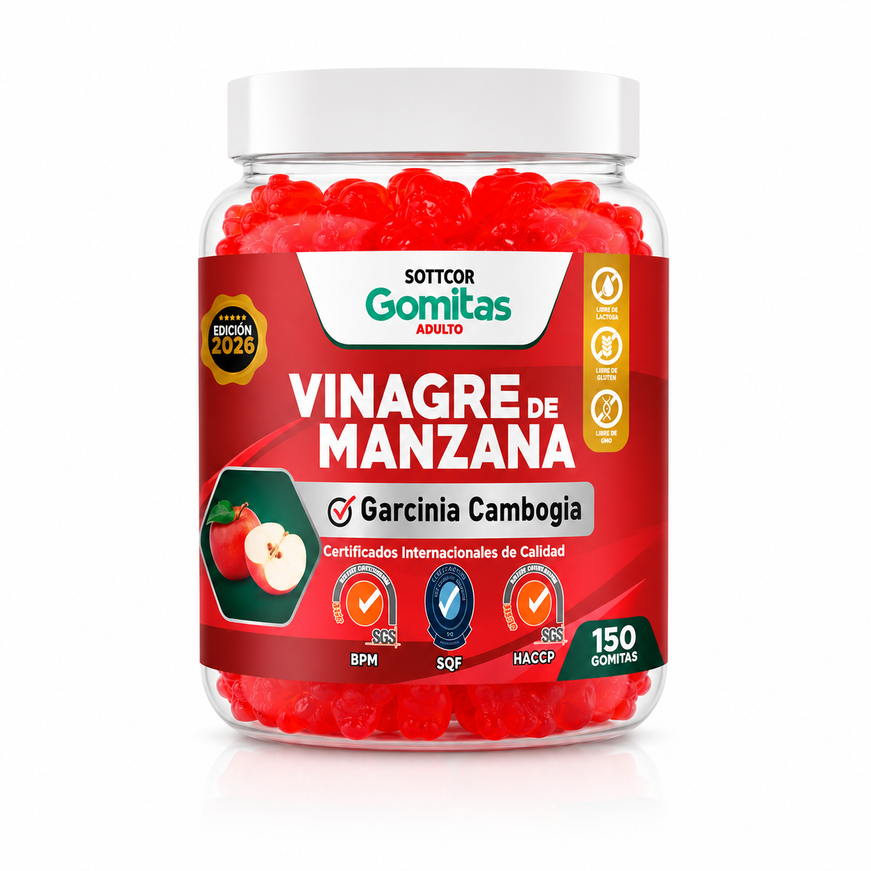 GOMITAS VINAGRE DE MANZANA PARA ADULTOS SOTTCOR LABS 150 UNIDADES - 1
