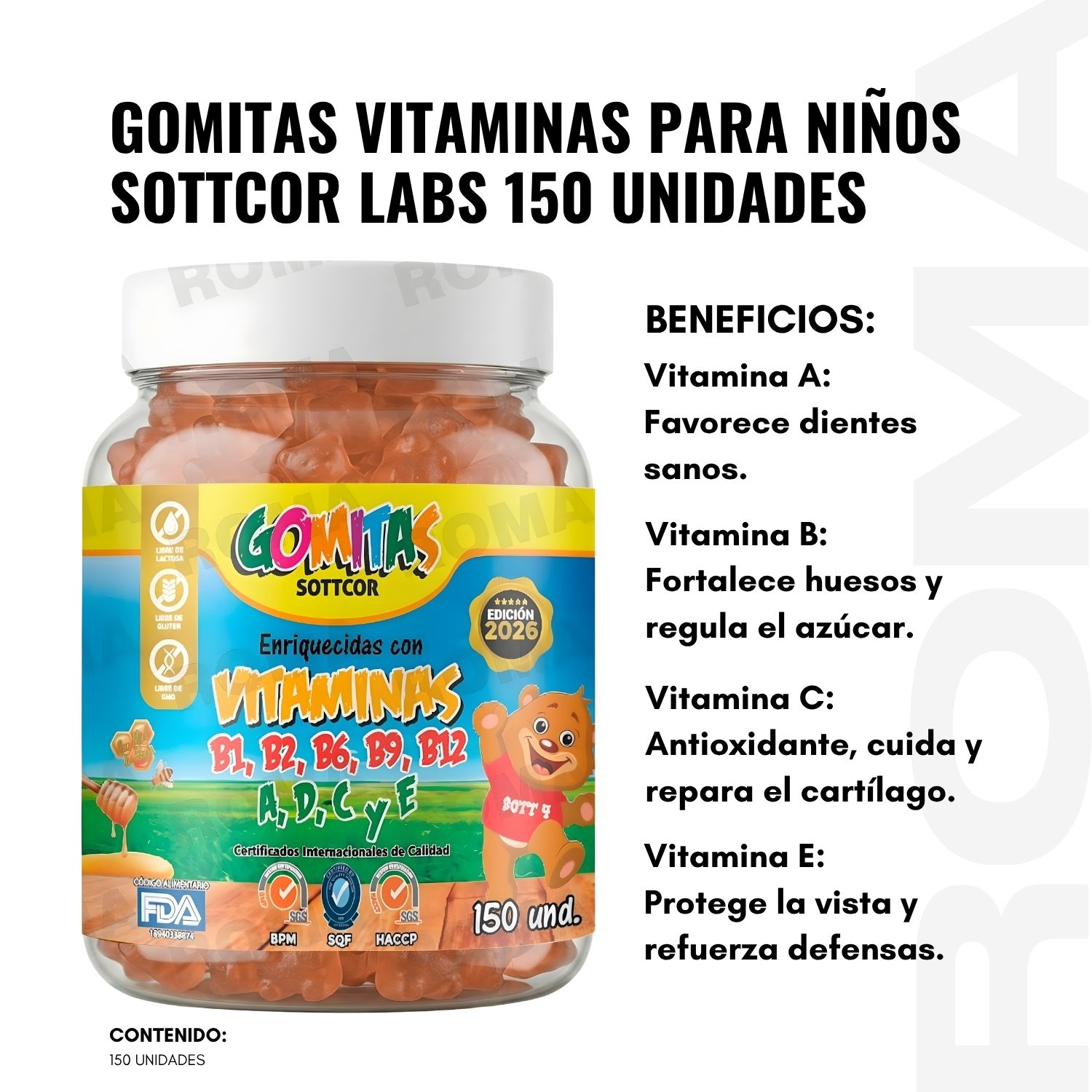 PACK 2 GOMITAS VITAMINAS PARA NIÑOS SOTTCOR LABS 150 UNIDADES - 2