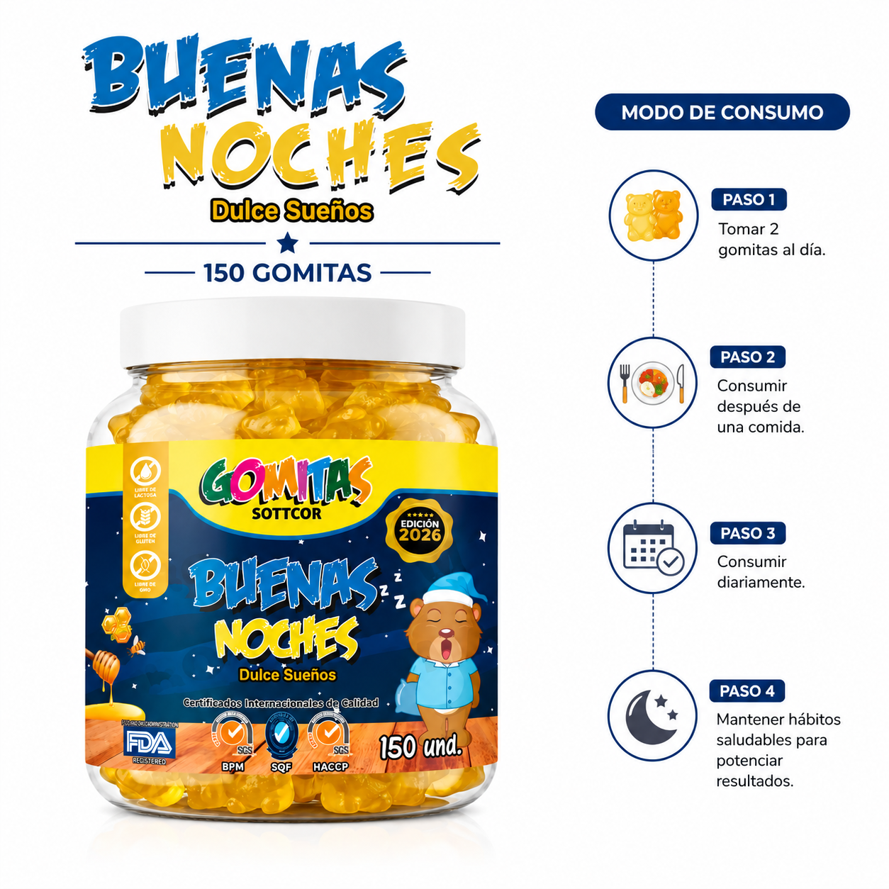 GOMITAS BUENAS NOCHES PARA NIÑOS SOTTCOR LABS 150 UNIDADES - 3