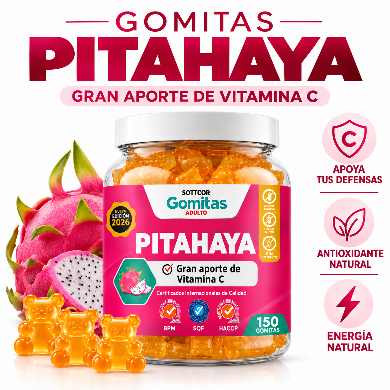 GOMITAS PITAHAYA PARA ADULTOS SOTTCOR LABS 150 UNIDADES - 1