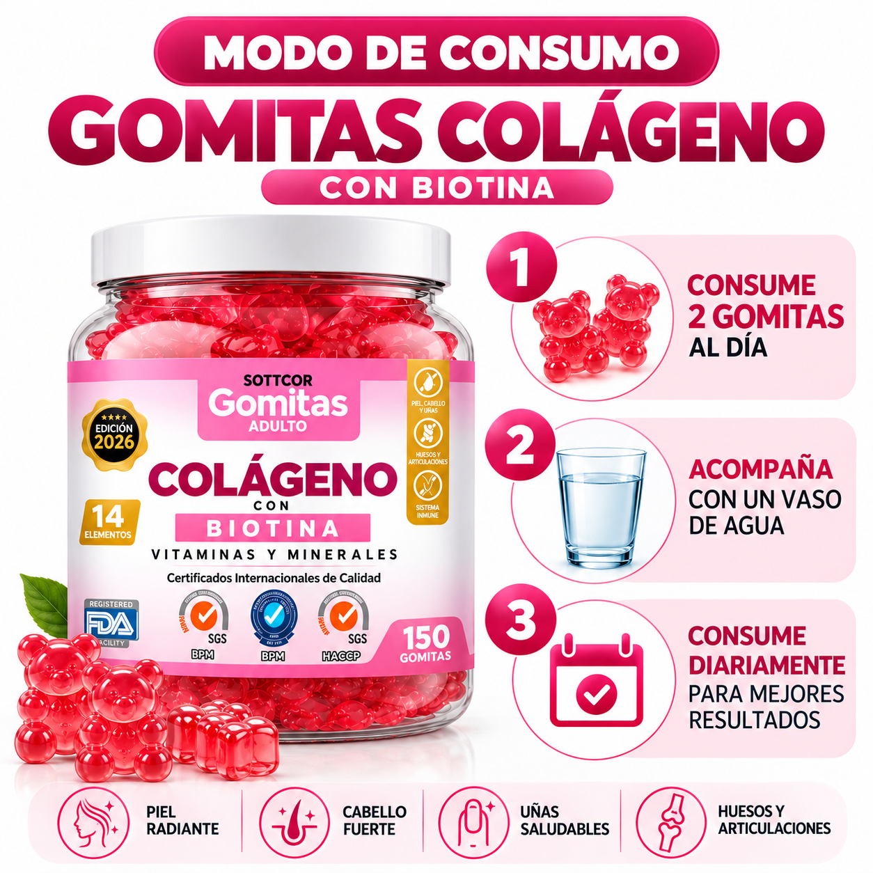 PACK 2 GOMITAS DE COLÁGENO PARA ADULTOS SOTTCOR LABS 150 UNIDADES - 4
