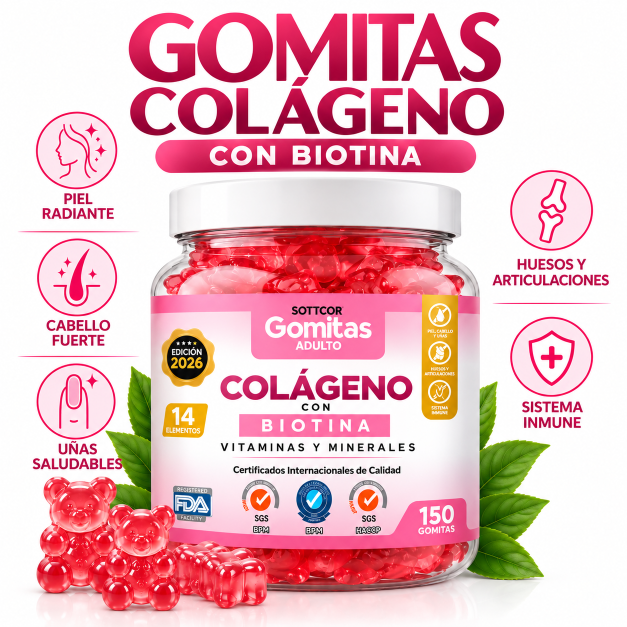 GOMITAS DE COLÁGENO PARA ADULTOS SOTTCOR LABS 150 UNIDADES - 1