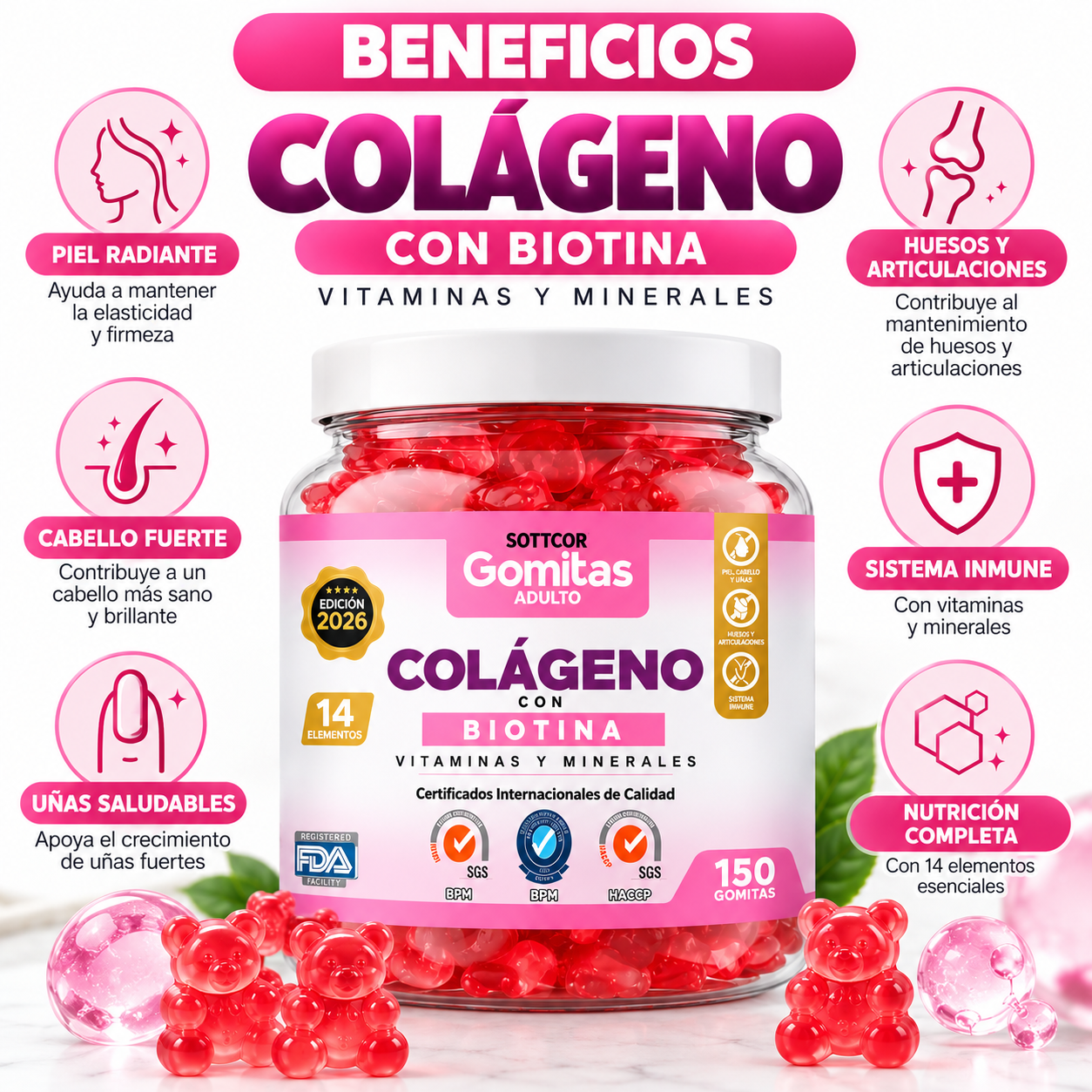 GOMITAS DE COLÁGENO PARA ADULTOS SOTTCOR LABS 150 UNIDADES - 3