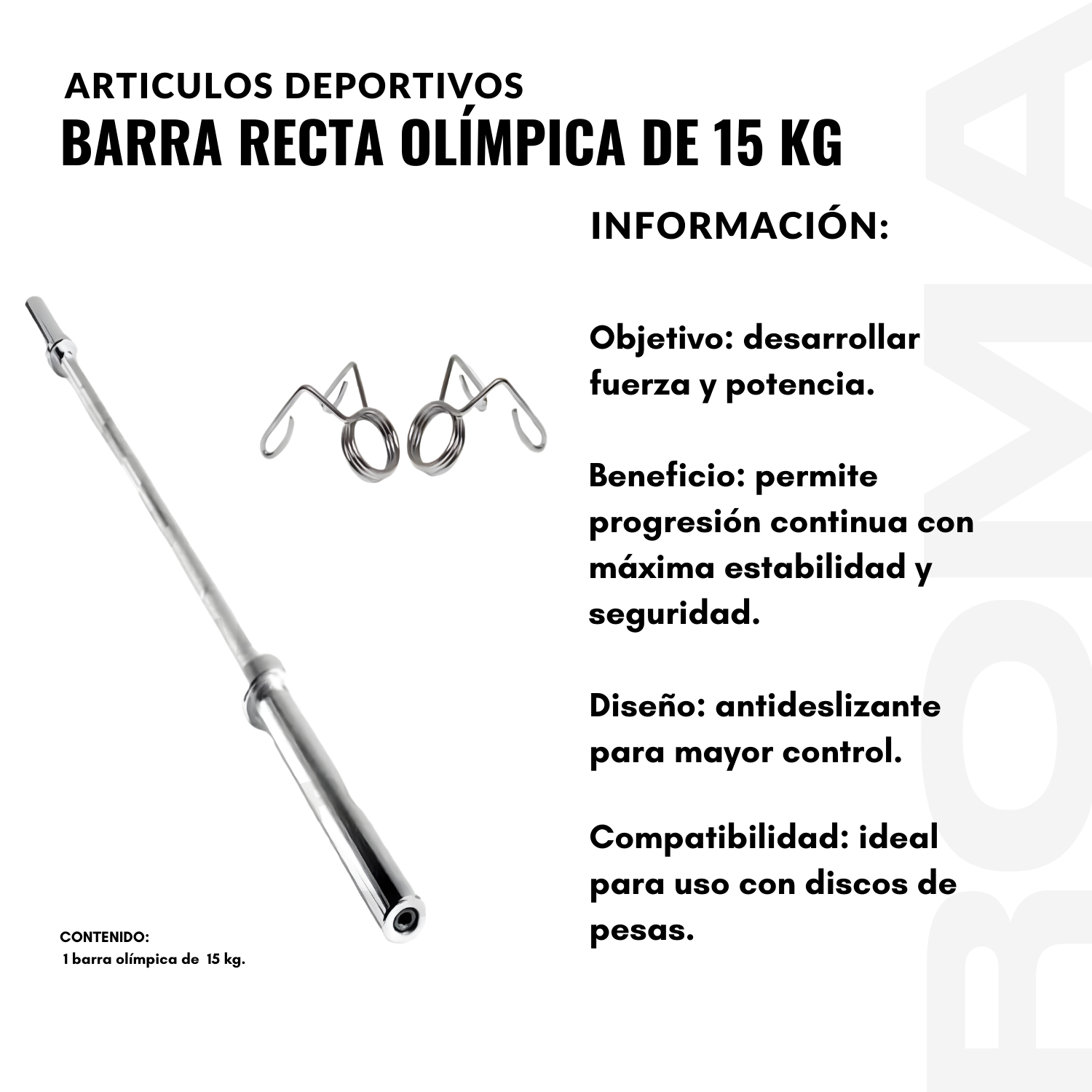 BARRA RECTA OLÍMPICA 15 KG - 2