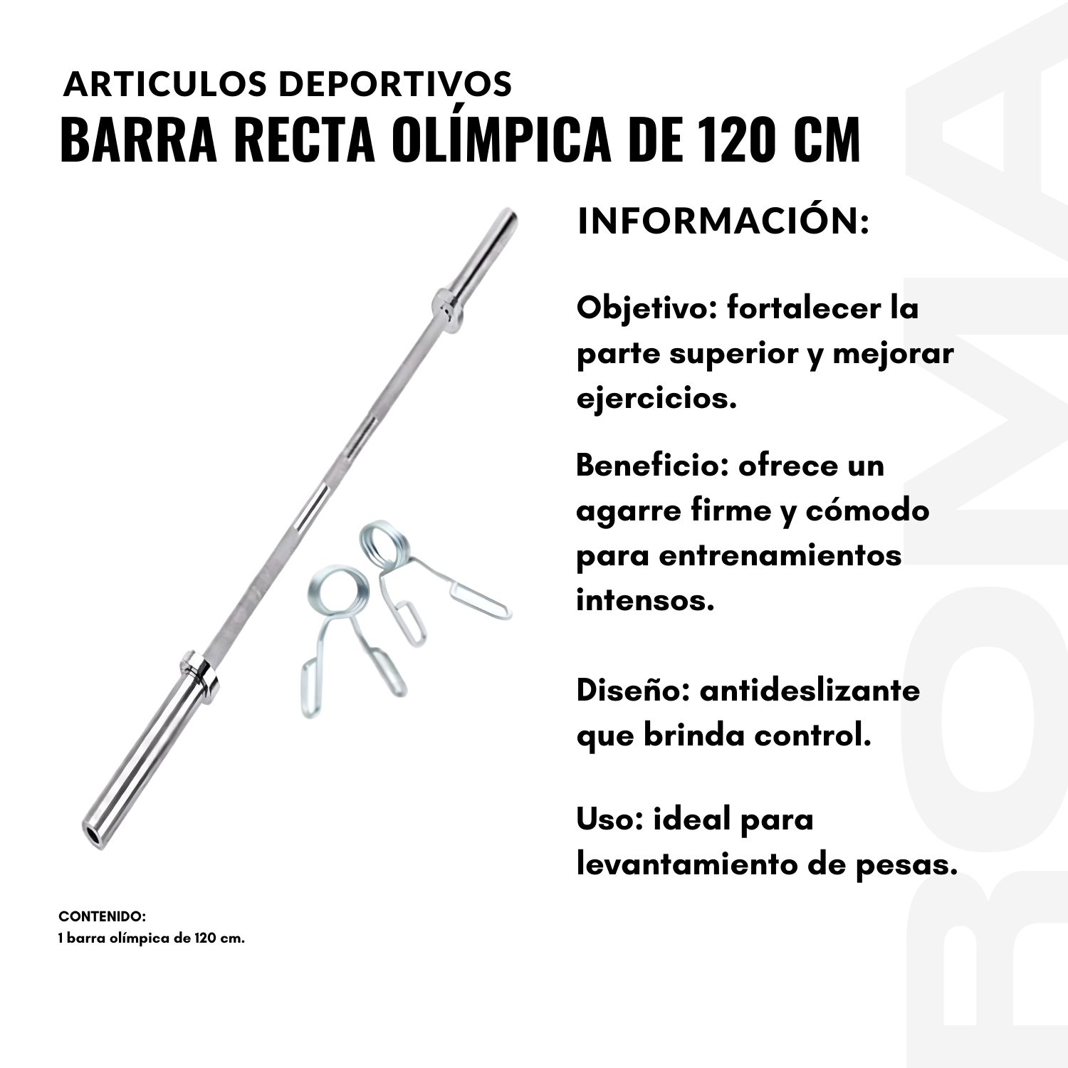 BARRA RECTA OLIMPICA DE 120 CM - 2