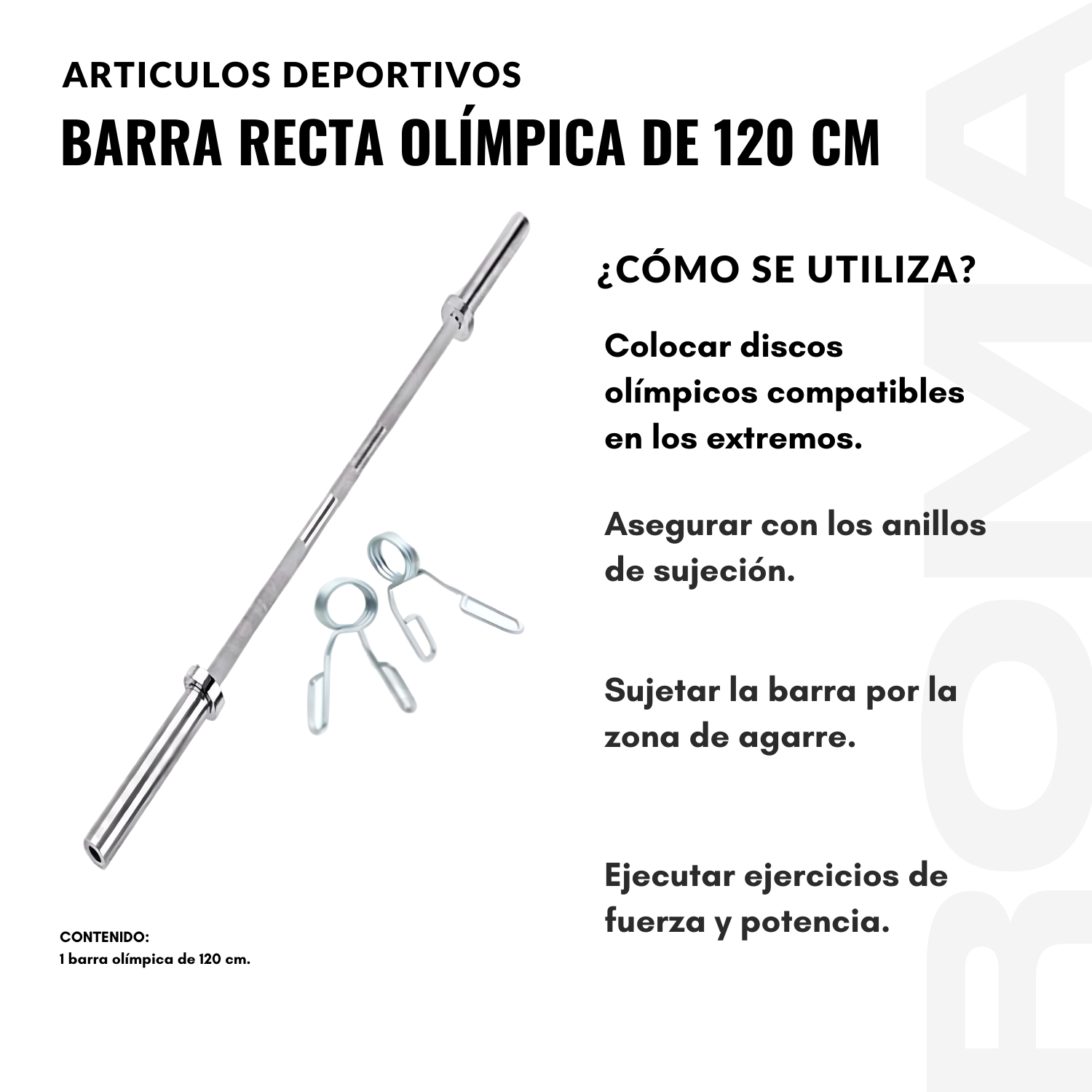 BARRA RECTA OLIMPICA DE 120 CM - 3