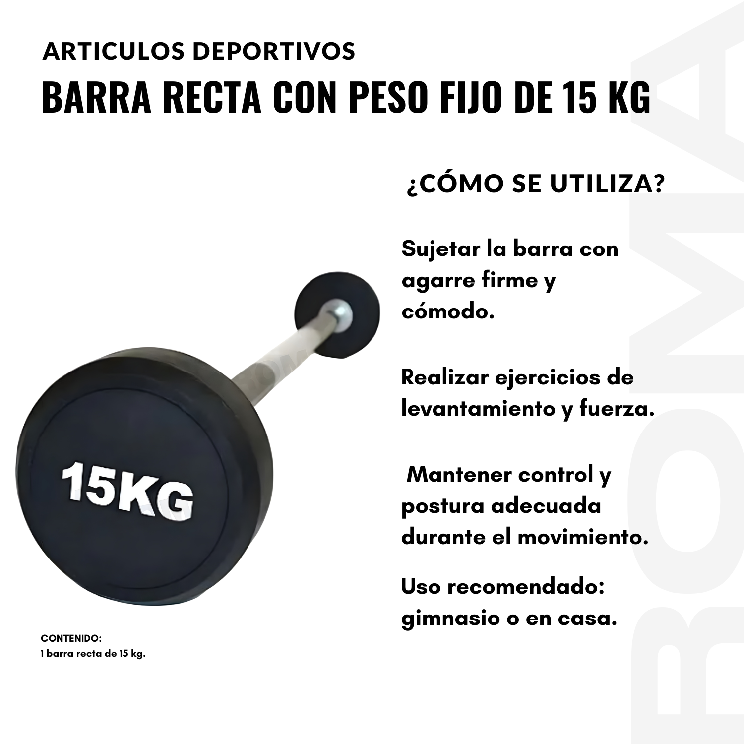 BARRA RECTA CON PESO FIJO DE 15 KG - 3