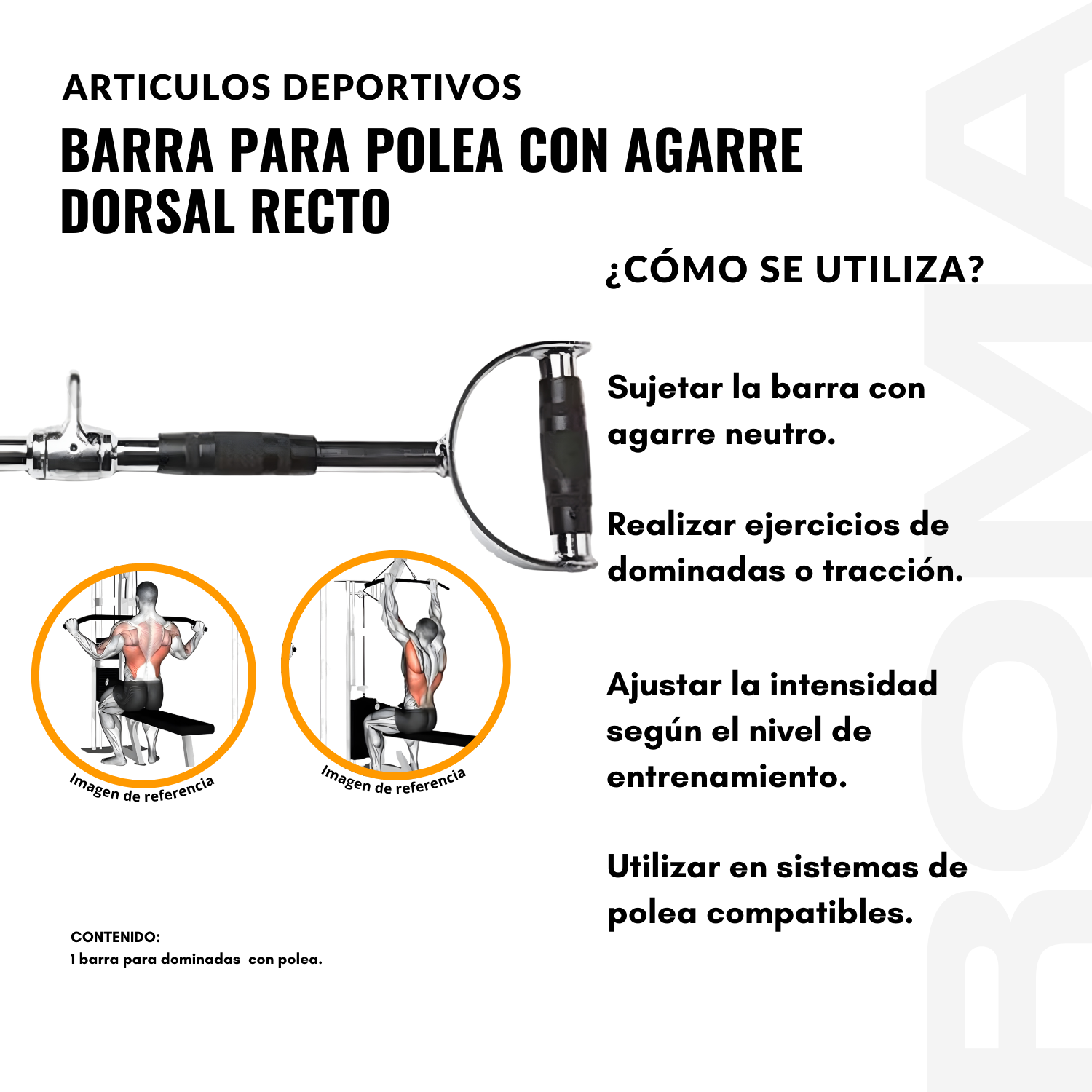 BARRA PARA POLEA CON AGARRE DORSAL RECTO - 3