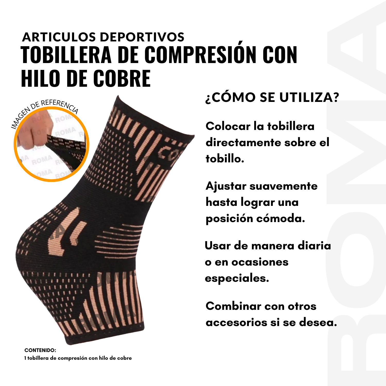 TOBILLERA DE COMPRESIÓN CON HILO DE COBRE - 3
