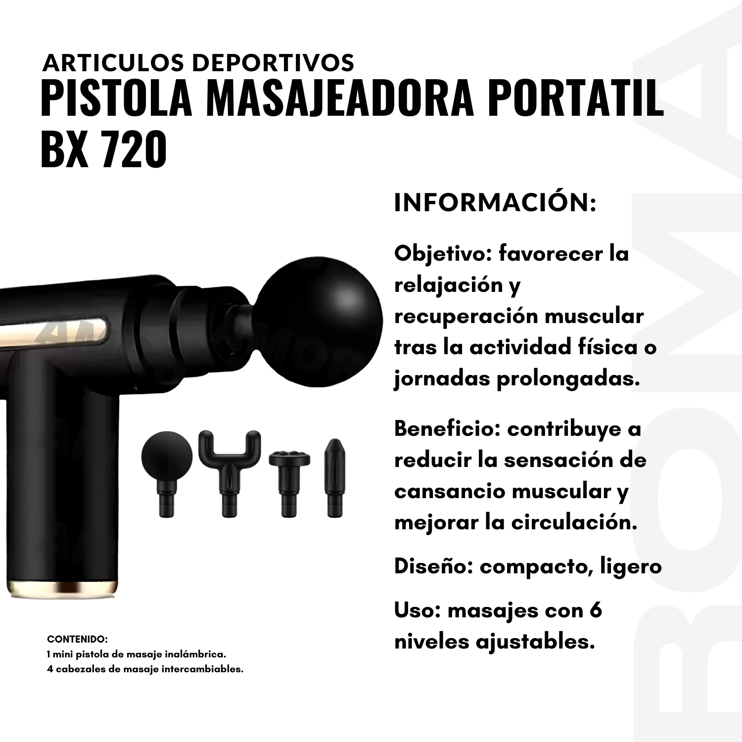 PISTOLA MASAJEADORA PORTATIL CON PANTALLA BX 720 - 2