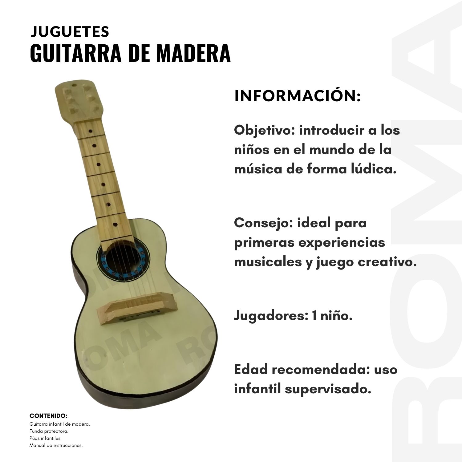 GUITARRA DE MADERA MEDIANA PARA NIÑOS - 2