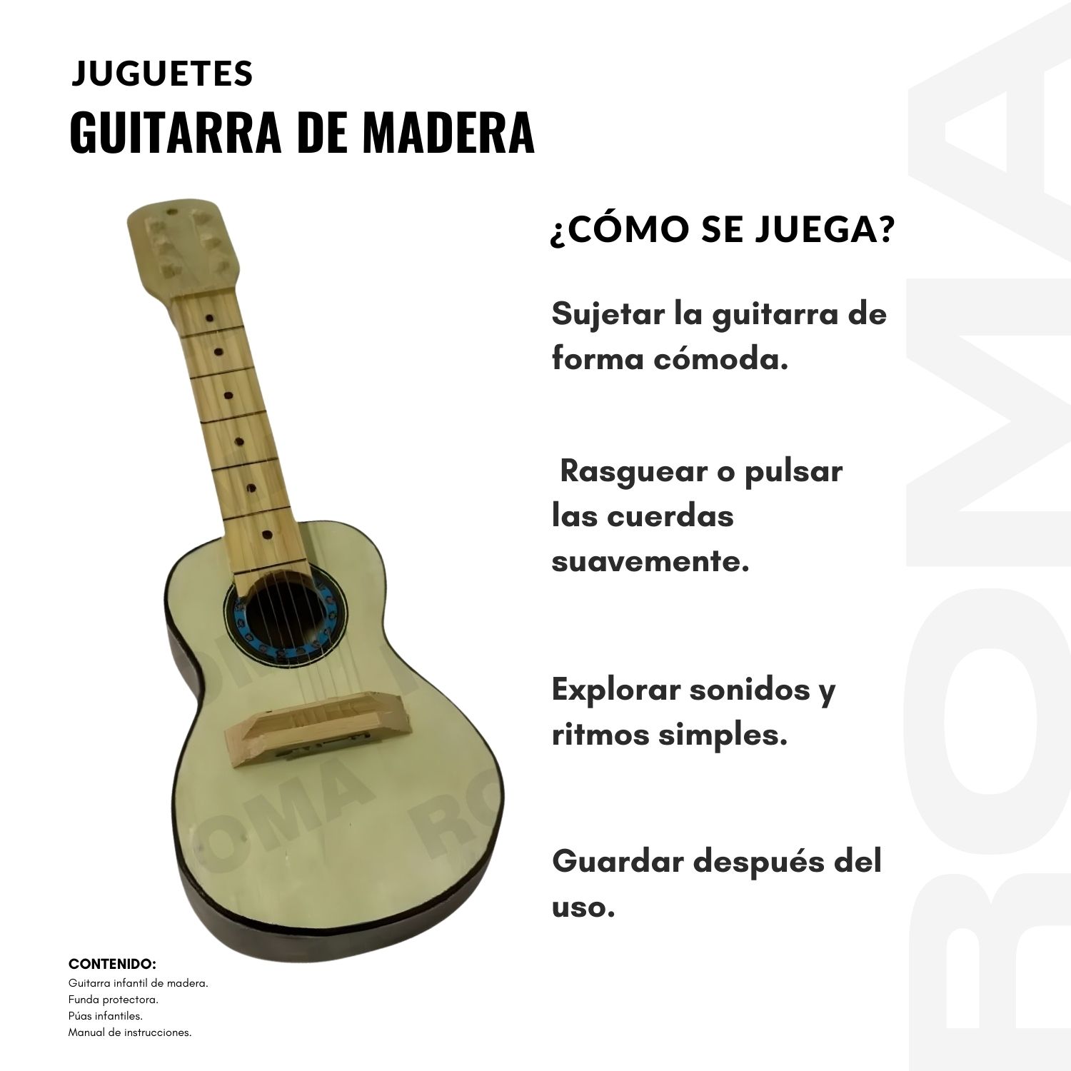 GUITARRA DE MADERA MEDIANA PARA NIÑOS - 3
