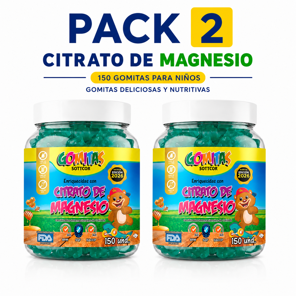 PACK 2 GOMITAS CITRATO DE MAGNESIO NIÑOS 300 GOMITAS SOTTCOR LABS - 1
