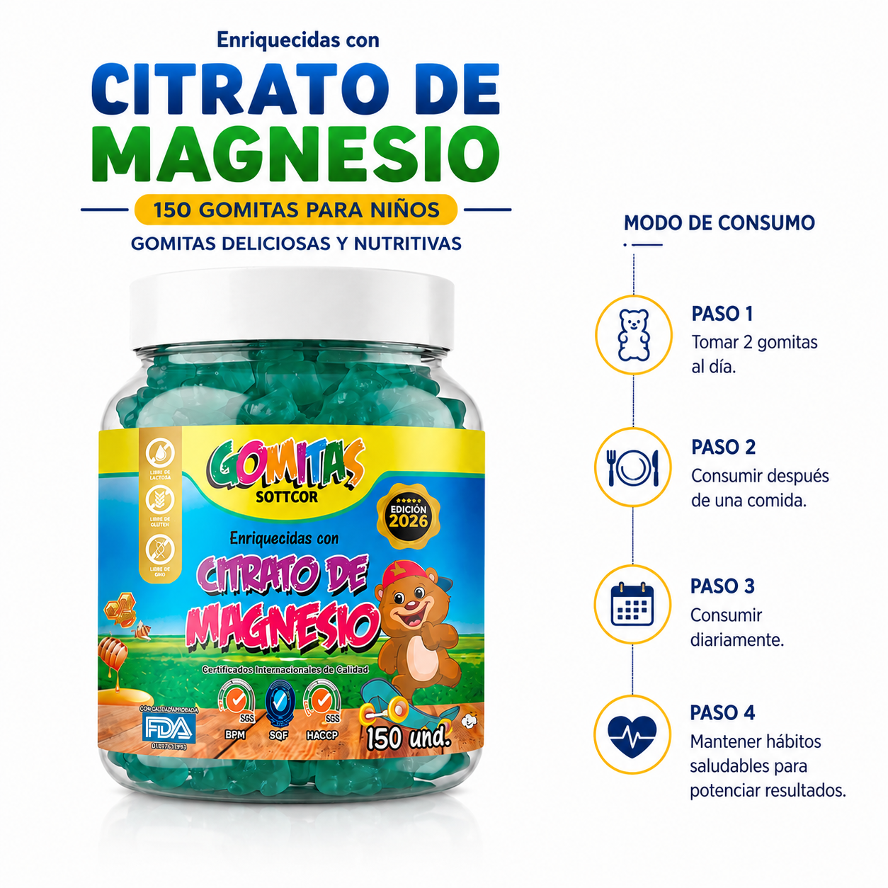 PACK 2 GOMITAS CITRATO DE MAGNESIO NIÑOS 300 GOMITAS SOTTCOR LABS - 3