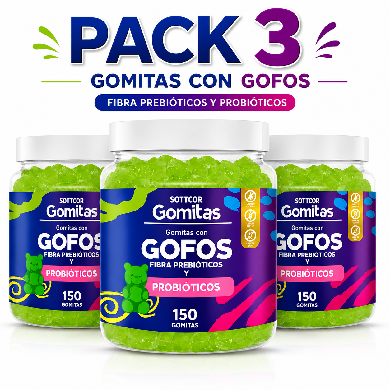PACK 3 GOMITAS GOFOS NIÑOS 450 GOMITAS SOTTCOR LABS - 1
