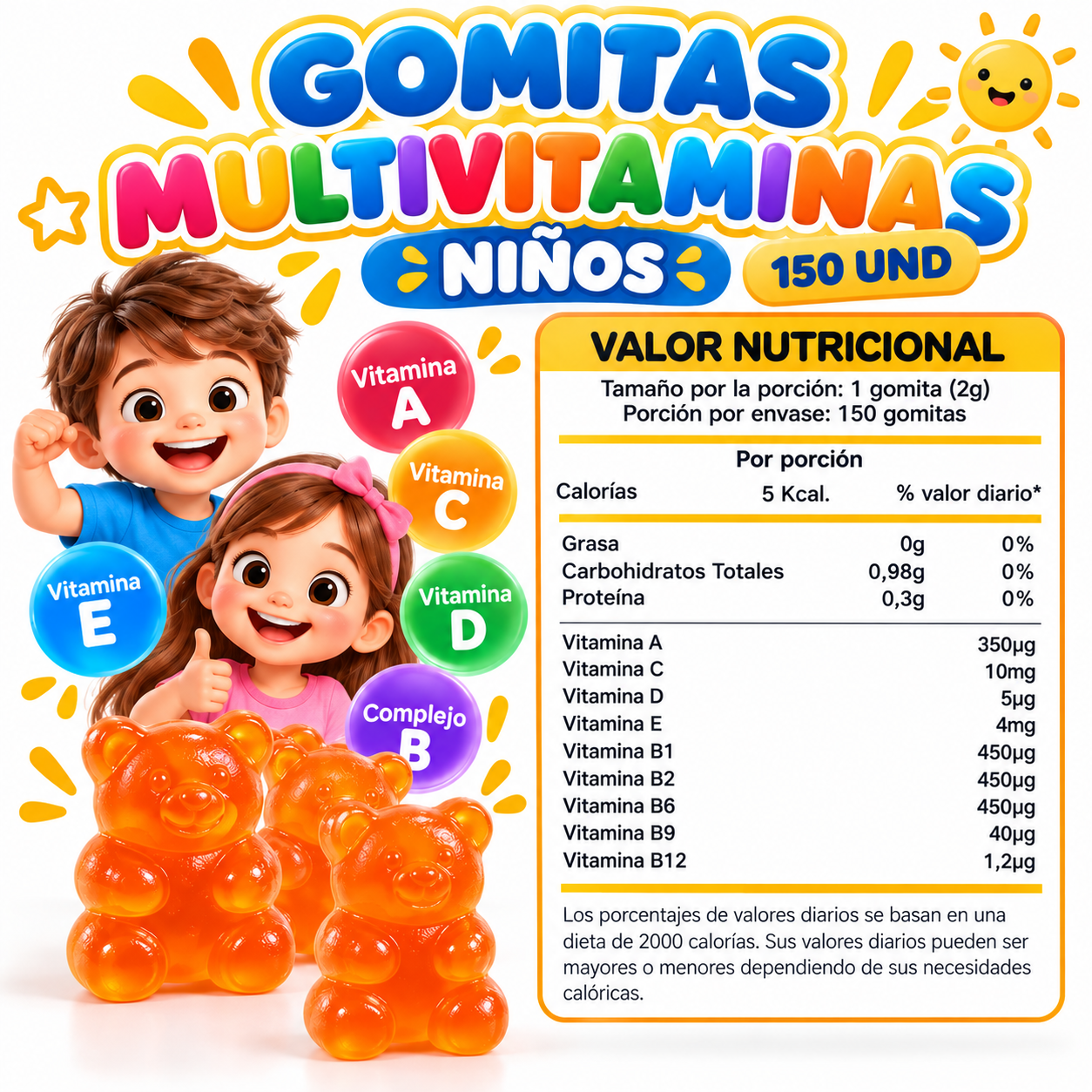 PACK 3 MULTIVITAMINAS NIÑOS 450 UND SOTTCOR LABS - 2